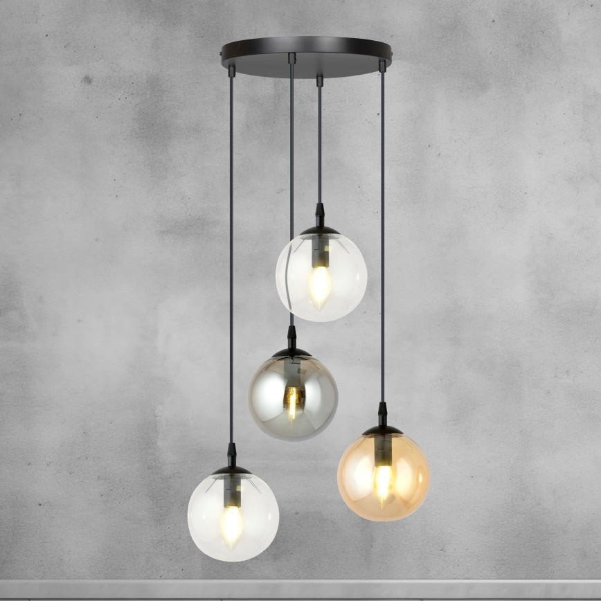 Kattokruunu johdossa COSMO 4xE14/10W/230V halkaisija 40 cm musta/harmaa/beige/läpinäkyvä