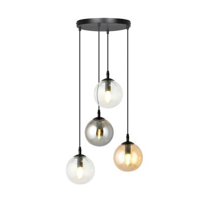 Kattokruunu johdossa COSMO 4xE14/10W/230V halkaisija 40 cm musta/harmaa/beige/läpinäkyvä