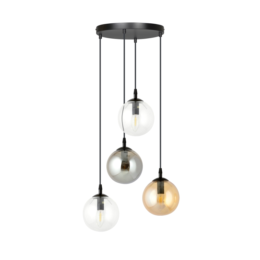 Kattokruunu johdossa COSMO 4xE14/10W/230V halkaisija 40 cm musta/harmaa/beige/läpinäkyvä