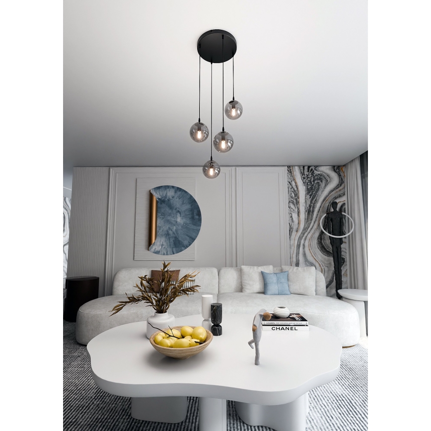 Kattokruunu johdossa COSMO 4xE14/10W/230V halkaisija 40 cm musta/harmaa