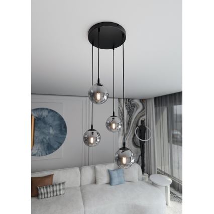Kattokruunu johdossa COSMO 4xE14/10W/230V halkaisija 40 cm musta/harmaa