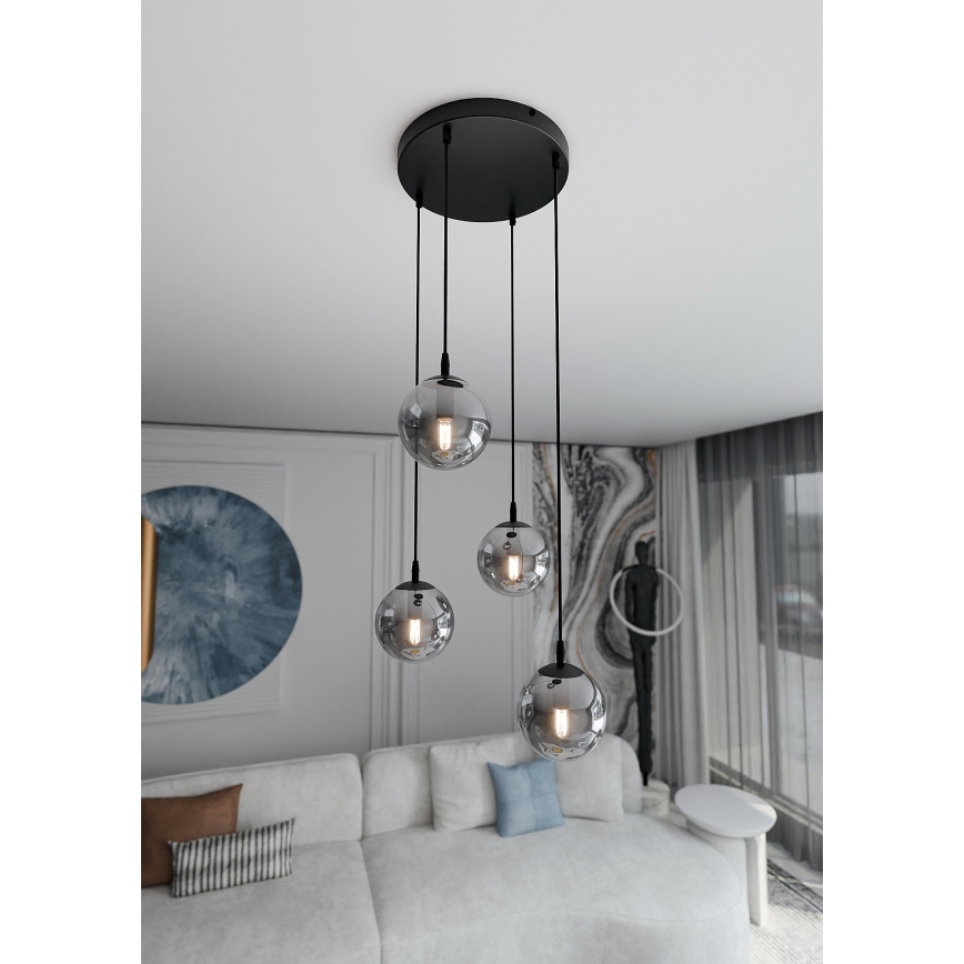 Kattokruunu johdossa COSMO 4xE14/10W/230V halkaisija 40 cm musta/harmaa