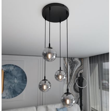 Kattokruunu johdossa COSMO 4xE14/10W/230V halkaisija 40 cm musta/harmaa