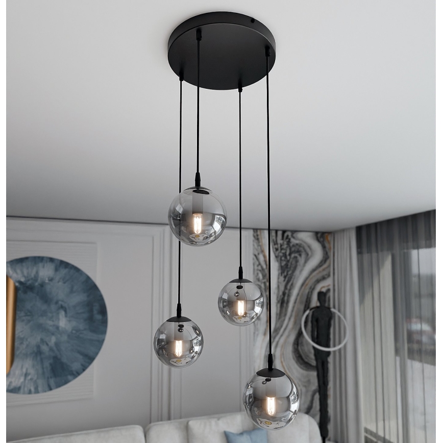 Kattokruunu johdossa COSMO 4xE14/10W/230V halkaisija 40 cm musta/harmaa