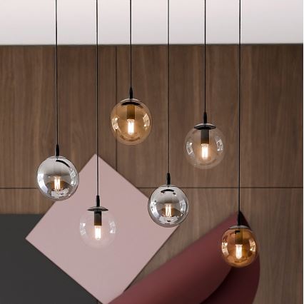 Kattokruunu johdossa COSMO 6xE14/10W/230V musta/harmaa/beige/läpinäkyvä