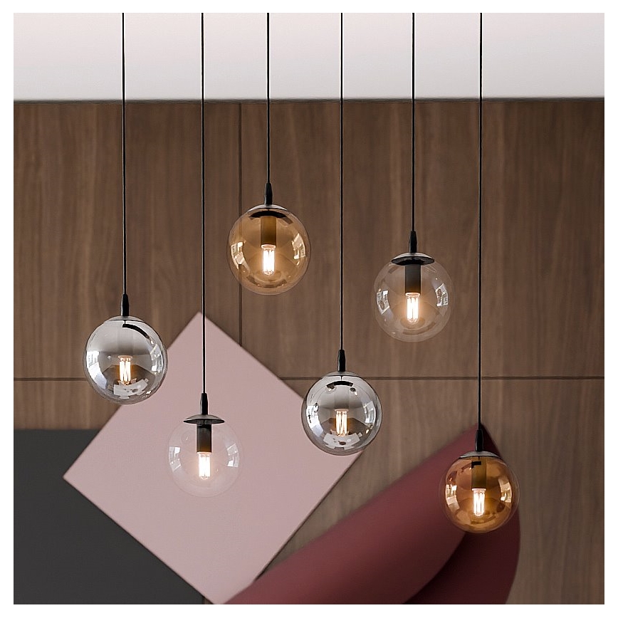 Kattokruunu johdossa COSMO 6xE14/10W/230V musta/harmaa/beige/läpinäkyvä