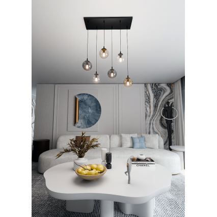 Kattokruunu johdossa COSMO 6xE14/10W/230V musta/harmaa/beige/läpinäkyvä