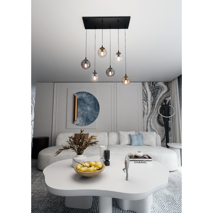 Kattokruunu johdossa COSMO 6xE14/10W/230V musta/harmaa/beige/läpinäkyvä