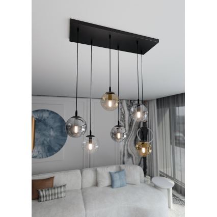 Kattokruunu johdossa COSMO 6xE14/10W/230V musta/harmaa/beige/läpinäkyvä