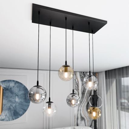 Kattokruunu johdossa COSMO 6xE14/10W/230V musta/harmaa/beige/läpinäkyvä