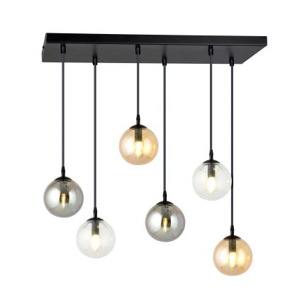Kattokruunu johdossa COSMO 6xE14/10W/230V musta/harmaa/beige/läpinäkyvä