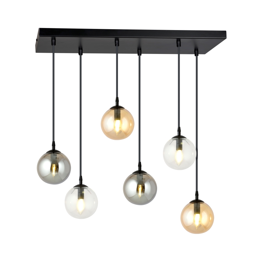 Kattokruunu johdossa COSMO 6xE14/10W/230V musta/harmaa/beige/läpinäkyvä
