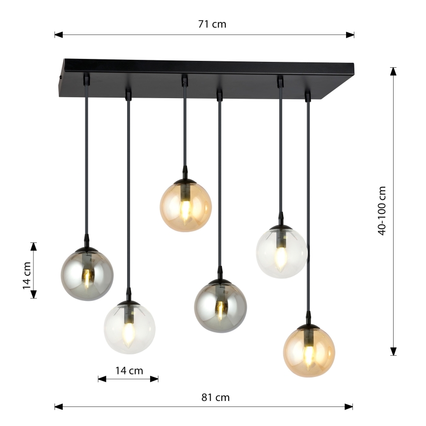 Kattokruunu johdossa COSMO 6xE14/10W/230V musta/harmaa/beige/läpinäkyvä