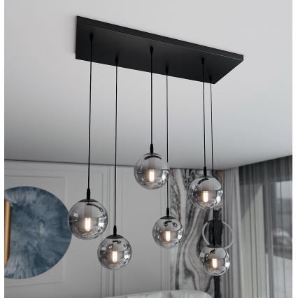 Kattokruunu johdossa COSMO 6xE14/10W/230V musta/harmaa