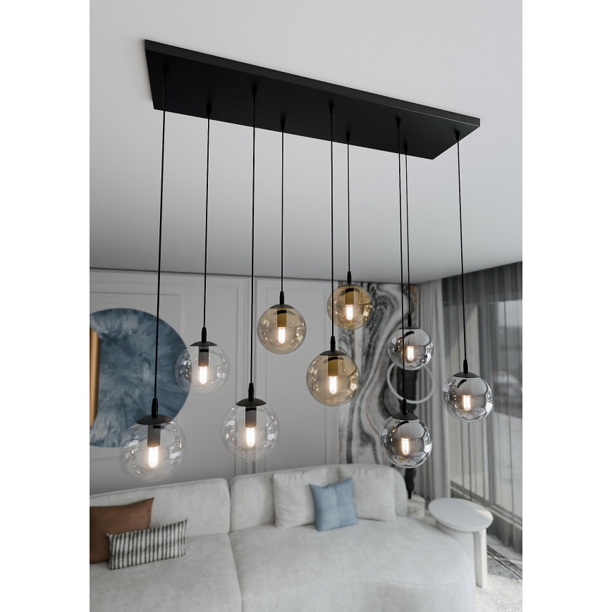 Kattokruunu johdossa COSMO 9xE14/10W/230V musta/harmaa/beige/läpinäkyvä