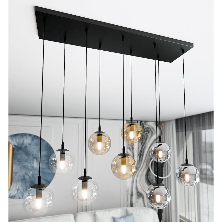 Kattokruunu johdossa COSMO 9xE14/10W/230V musta/harmaa/beige/läpinäkyvä
