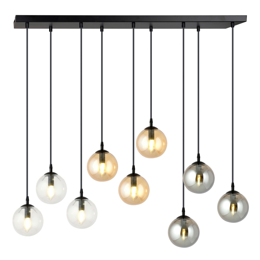 Kattokruunu johdossa COSMO 9xE14/10W/230V musta/harmaa/beige/läpinäkyvä