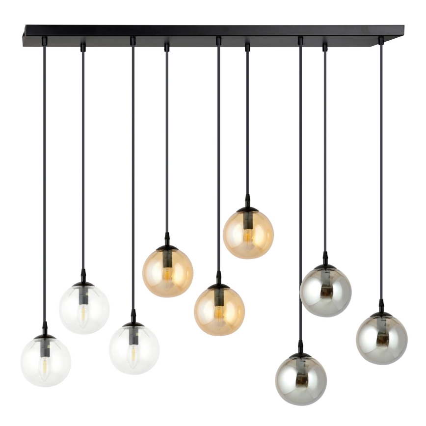 Kattokruunu johdossa COSMO 9xE14/10W/230V musta/harmaa/beige/läpinäkyvä
