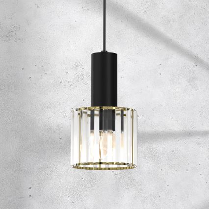 Kattokruunu johdossa CRISTAL 1xE27/60W/230V musta