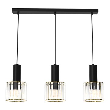 Kattokruunu johdossa CRISTAL 3xE27/60W/230V musta