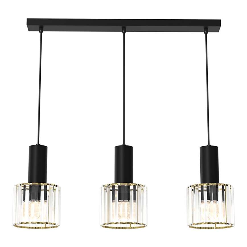 Kattokruunu johdossa CRISTAL 3xE27/60W/230V musta