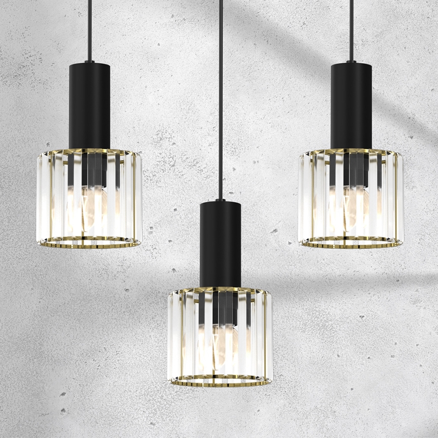 Kattokruunu johdossa CRISTAL 3xE27/60W/230V musta