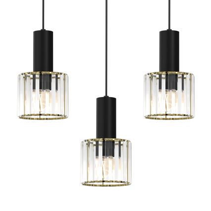 Kattokruunu johdossa CRISTAL 3xE27/60W/230V musta