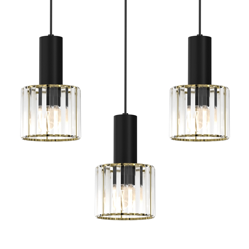 Kattokruunu johdossa CRISTAL 3xE27/60W/230V musta