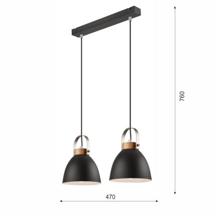 Kattokruunu johdossa DANIELLE 2xE27/60W/230V pyökki - FSC sertifioitu