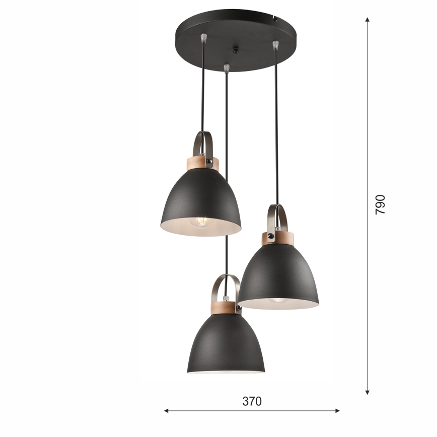 Kattokruunu johdossa DANIELLE 3xE27/60W/230V pyökki - FSC sertifioitu