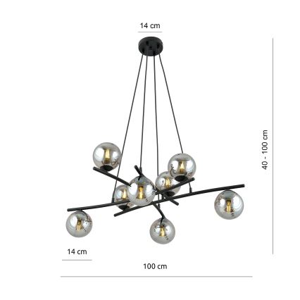 Kattokruunu johdossa ESSA 8xE14/10W/230V musta/savuinen