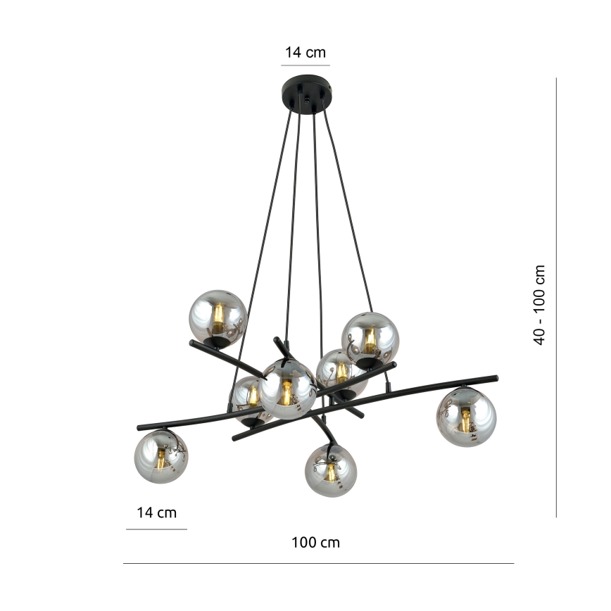 Kattokruunu johdossa ESSA 8xE14/10W/230V musta/savuinen