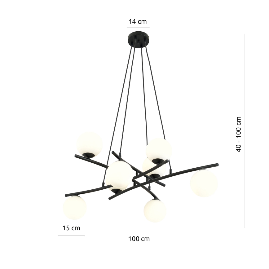Kattokruunu johdossa ESSA 8xE14/10W/230V musta/valkoinen