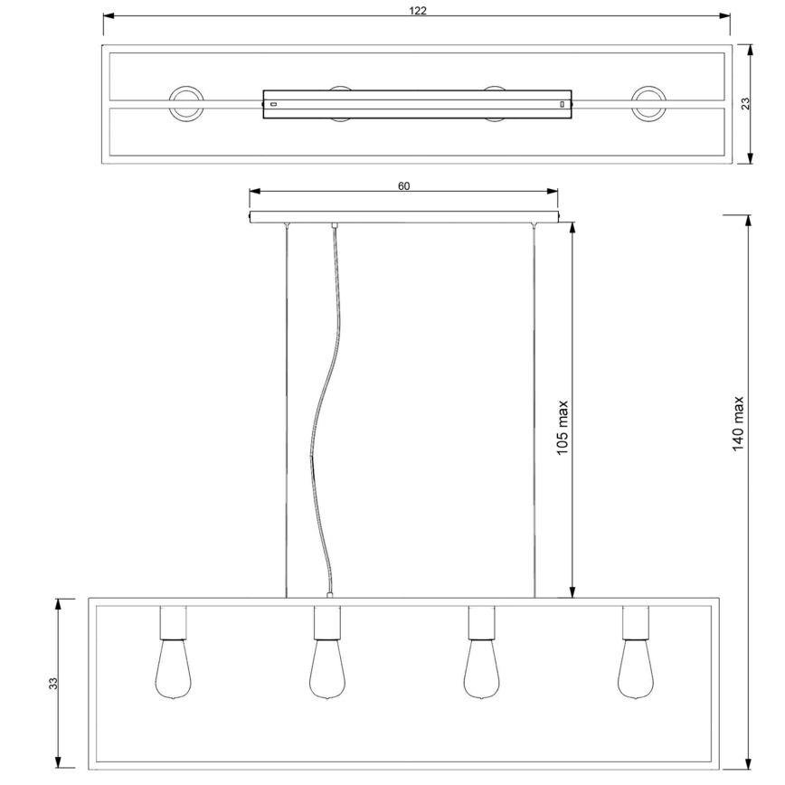 Kattokruunu johdossa FRAME 4xE27/60W/230V musta
