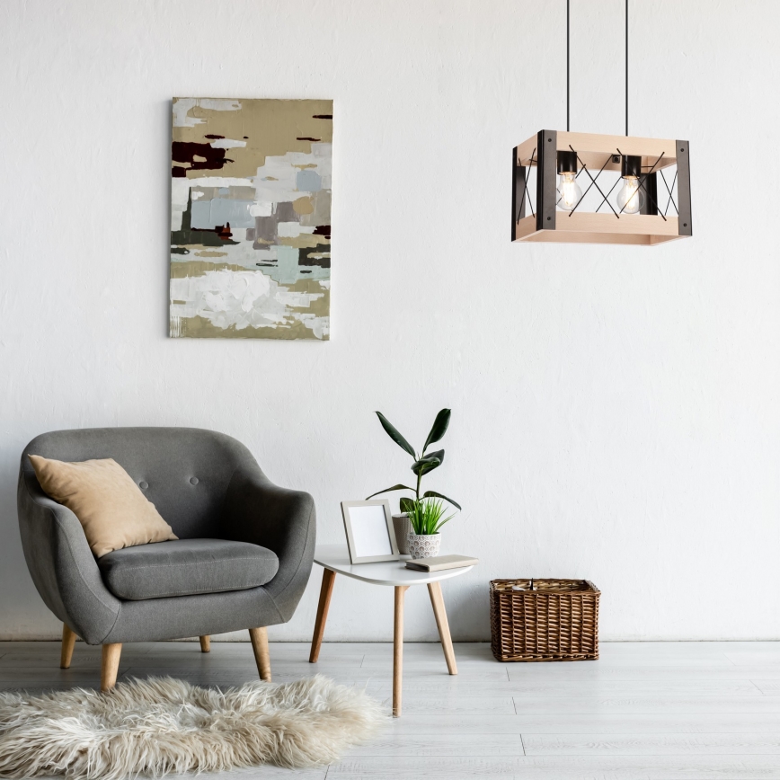 Kattokruunu johdossa FRIDA 2xE27/60W/230V musta/beige pyökki