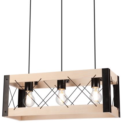 Kattokruunu johdossa FRIDA 3xE27/60W/230V musta/beige pyökki