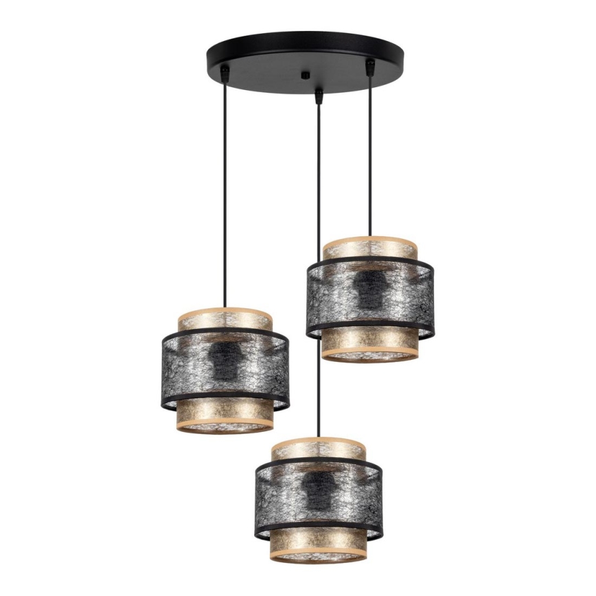 Kattokruunu johdossa GABI 3xE27/60W/230V kultainen/musta halkaisija 45 cm