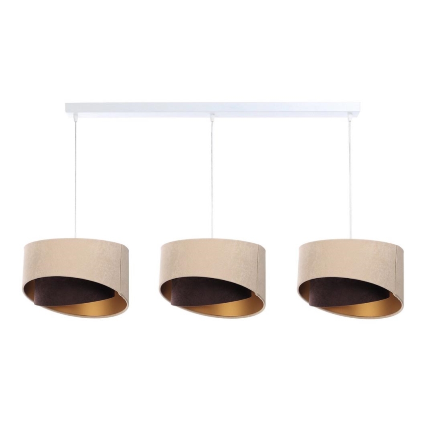 Kattokruunu johdossa GALAXY 3xE27/60W/230V beige/ruskea/kulta