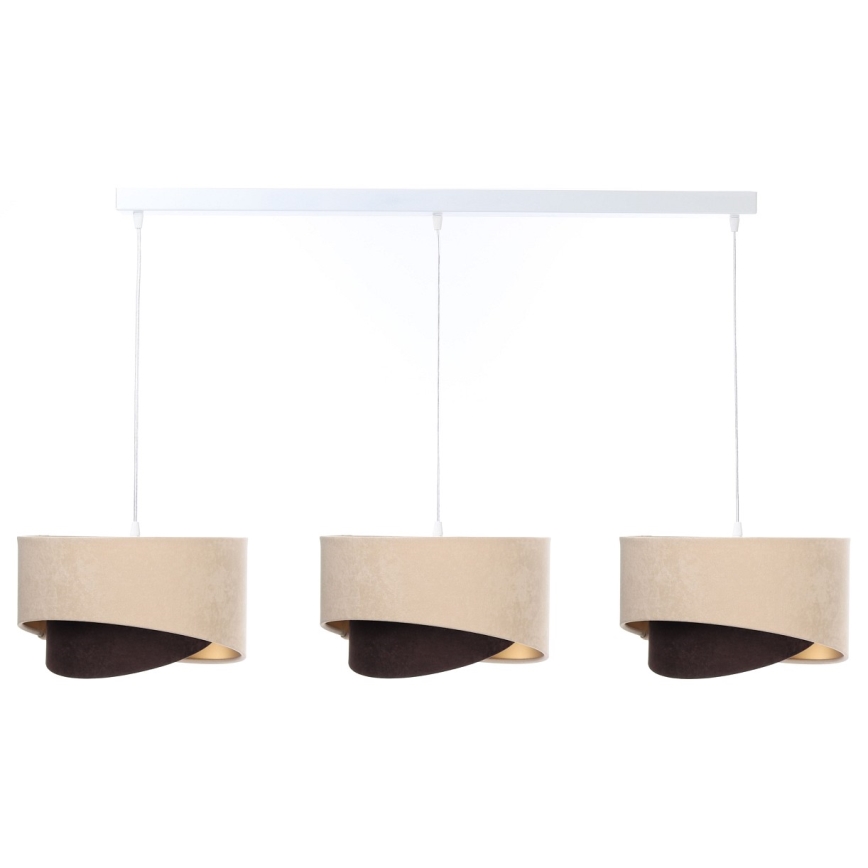 Kattokruunu johdossa GALAXY 3xE27/60W/230V beige/ruskea/kulta