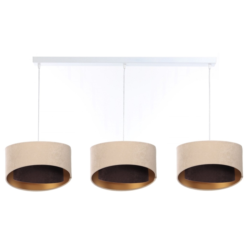 Kattokruunu johdossa GALAXY 3xE27/60W/230V beige/ruskea/kulta