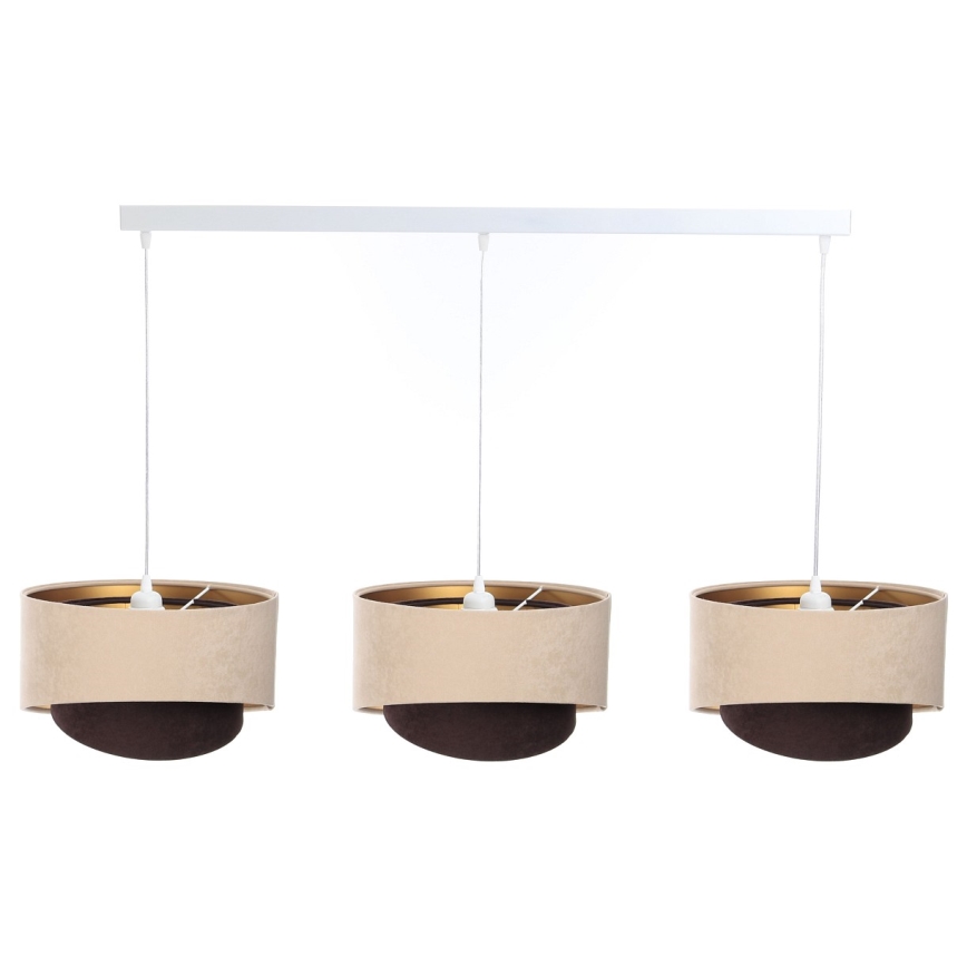 Kattokruunu johdossa GALAXY 3xE27/60W/230V beige/ruskea/kulta