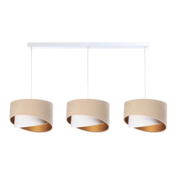 Kattokruunu johdossa GALAXY 3xE27/60W/230V beige/valkoinen/kulta