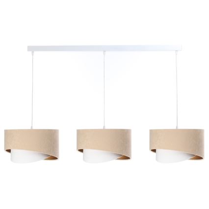 Kattokruunu johdossa GALAXY 3xE27/60W/230V beige/valkoinen/kulta