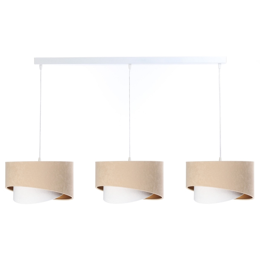 Kattokruunu johdossa GALAXY 3xE27/60W/230V beige/valkoinen/kulta