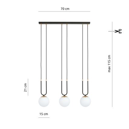 Kattokruunu johdossa GLAM 3xE14/10W/230V musta