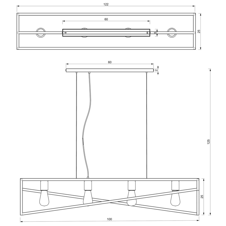 Kattokruunu johdossa GOTE 4xE27/60W/230V