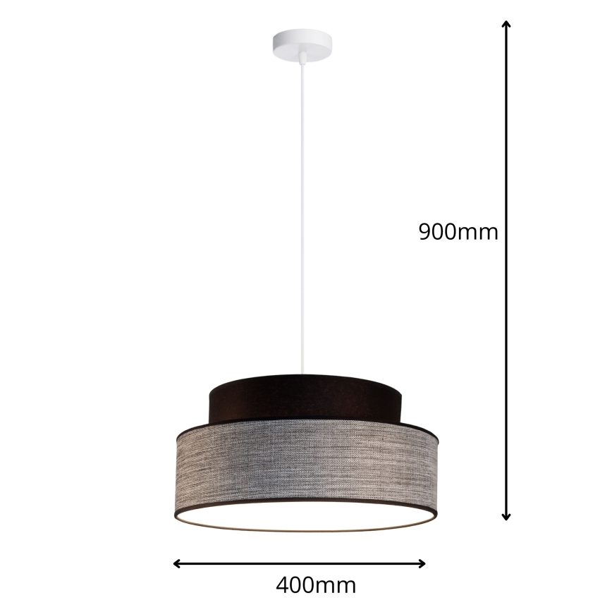 Kattokruunu johdossa GRACE 1xE27/60W/230V halkaisija 40 cm musta/harmaa