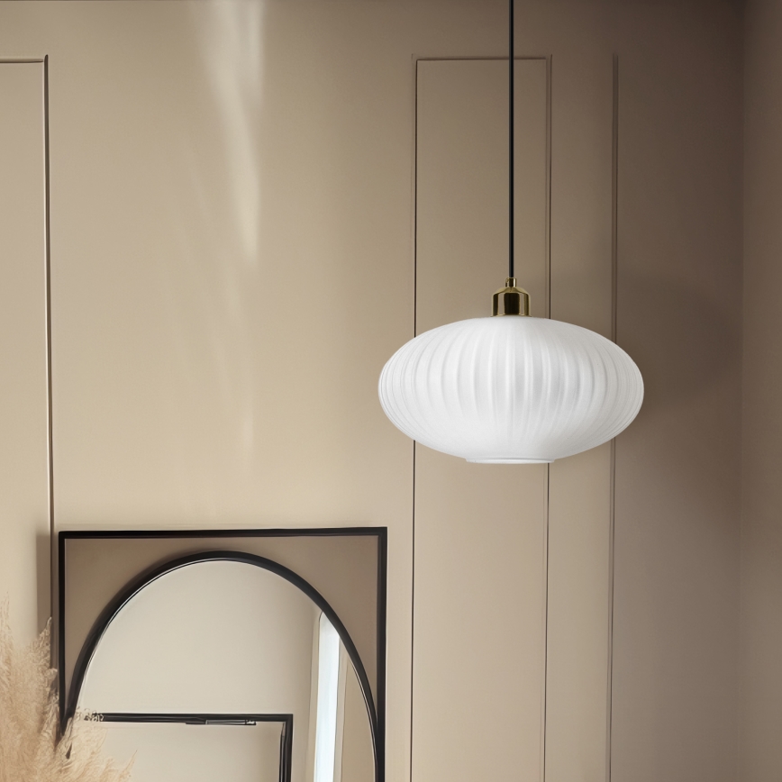 Kattokruunu johdossa HARMA 1xE27/15W/230V halkaisija 30 cm valkoinen/kulta