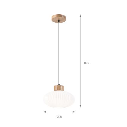 Kattokruunu johdossa HARMONY 1xE27/15W/230V halkaisija 25 cm valkoinen/tammi