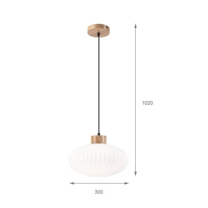 Kattokruunu johdossa HARMONY 1xE27/15W/230V halkaisija 30 cm valkoinen/tammi